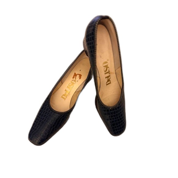 VINTAGE* RARE sz 6 DeLiso Blue Gator-embossed Go-Go Heels Retro PumpsShoes … - Picture 9 of 13